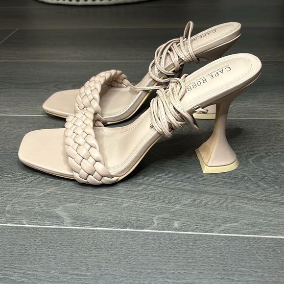 Cape Robbin Curve Woven Wrap Lace Heels Square Open Toe Quilted Nude Size 10 - Picture 8 of 12